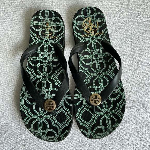 Tory Burch Black and Mint Patterned Sandals - Picture 2 of 5